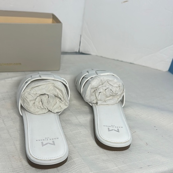 Kayli White Leather Woven Slide Sandals by Marc Fisher LTD - Picture 3 of 10